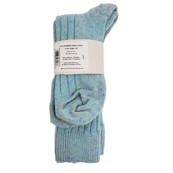 Soft Ribbed 82% Cashmere Ankle Socks Sz 9-11 Warm Cozy Garnet Hill Aqua Sprinkle - Picture 6 of 8